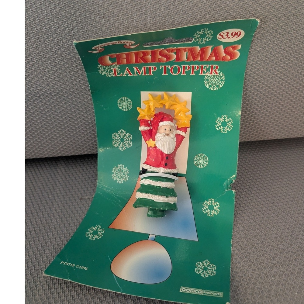 New VTG 1996 Hermitage Pottery Christmas Lamp Topper Santa Stars Festive Loomco